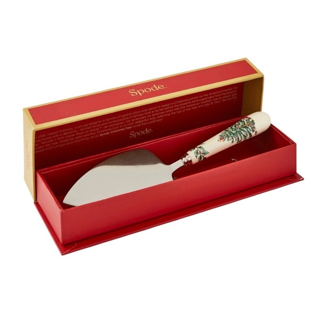 Spode Christmas Tree Cake Slice 10 Inch Serrated Pie Server Box Holiday